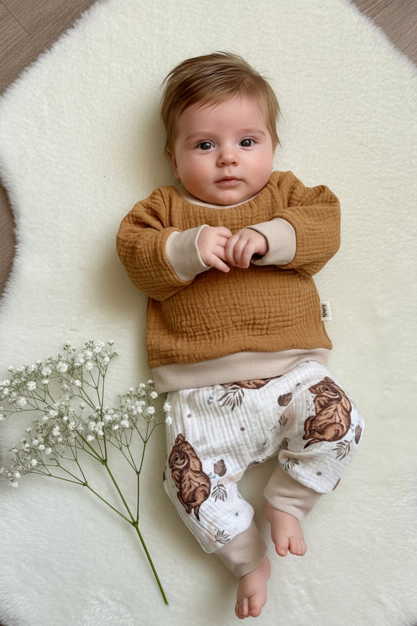 "Baby Lion Musselin" - Sweater in 62 und Pumphose in 50/56