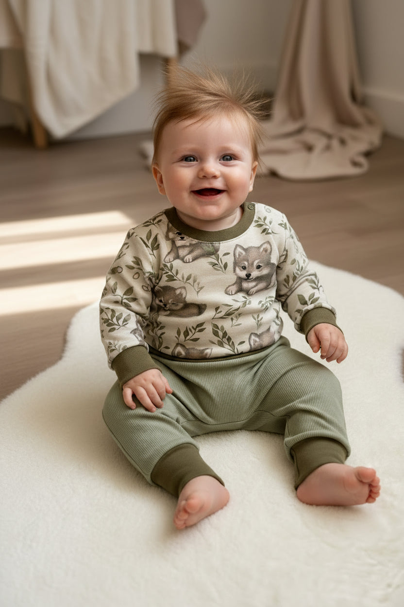 "Kleiner Wolf" - Sweater in 74 und Pumphose in 74/80
