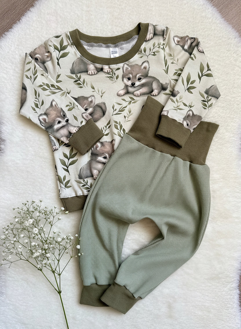 "Kleiner Wolf" - Sweater in 74 und Pumphose in 74/80